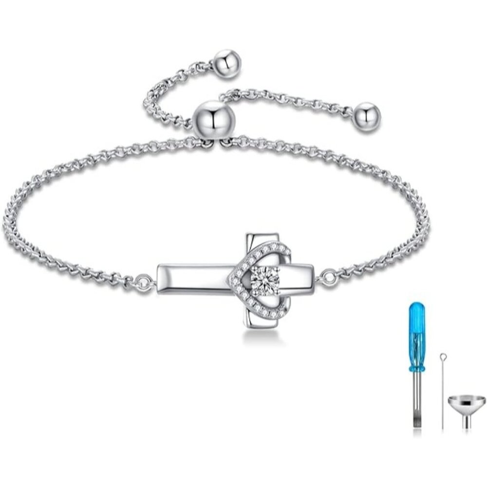 Cross Urn Bracelet Heart Urn Bracelet for Ashes 925 Sterling Silver
